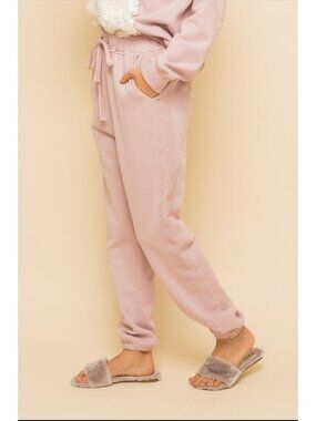 Hem and Thread Mauve Blush Lounge Wear Fleece Sweat Pants Medium New